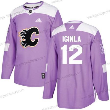 Adidas Herren Calgary Flames #12 Jarome Iginla Authentisch Bekämpft Krebs Strickerei NHL Trikots – Lila