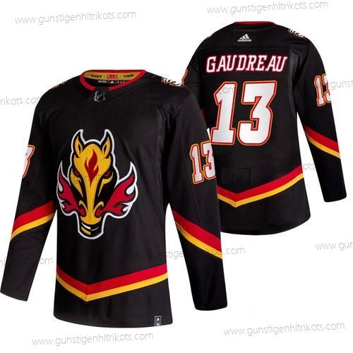 Adidas Herren Calgary Flames #13 Johnny Gaudreau 2020-21 Rückseite Retro ersatzweise NHL Trikots – Schwarz