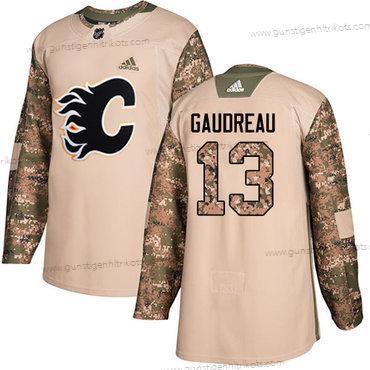 Adidas Herren Calgary Flames #13 Johnny Gaudreau Authentisch 2017 Veterans Day Strickerei NHL Trikots – Tarnfarbe