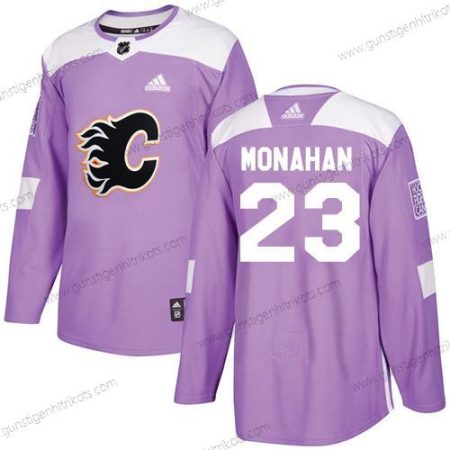 Adidas Herren Calgary Flames #23 Sean Monahan Authentisch Bekämpft Krebs Strickerei NHL Trikots – Lila