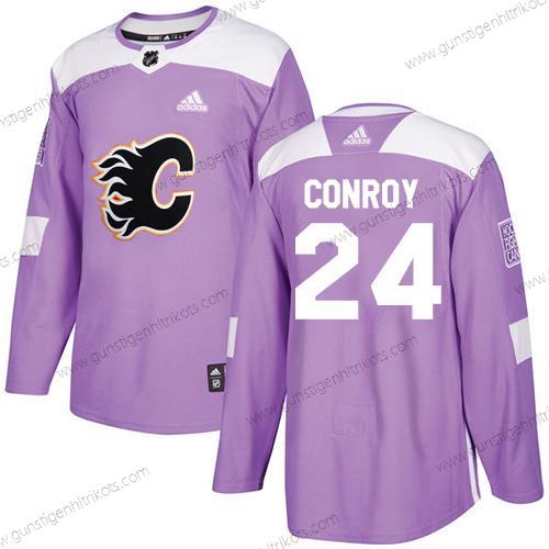 Adidas Herren Calgary Flames #24 Craig Conroy Authentisch Bekämpft Krebs Strickerei NHL Trikots – Lila