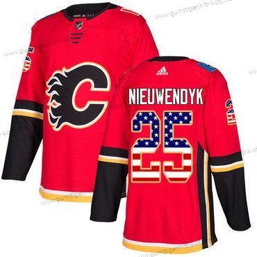 Adidas Herren Calgary Flames #25 Joe Nieuwendyk Heimtrikots Authentisch USA Flag Strickerei NHL Trikots – Rot