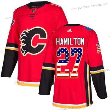 Adidas Herren Calgary Flames #27 Dougie Hamilton Heimtrikots Authentisch USA Flag Strickerei NHL Trikots – Rot