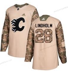 Adidas Herren Calgary Flames #28 Elias Lindholm Authentisch 2017 Veterans Day Strickerei NHL Trikots – Tarnfarbe