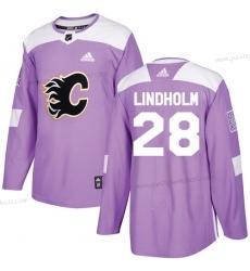 Adidas Herren Calgary Flames #28 Elias Lindholm Authentisch Bekämpft Krebs Strickerei NHL Trikots – Lila