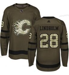 Adidas Herren Calgary Flames #28 Elias Lindholm Salute to Service Strickerei NHL Trikots – Grün