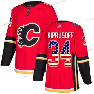 Adidas Herren Calgary Flames #34 Miikka Kiprusoff Heimtrikots Authentisch USA Flag Strickerei NHL Trikots – Rot