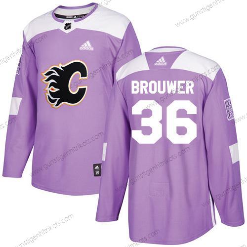 Adidas Herren Calgary Flames #36 Troy Brouwer Authentisch Bekämpft Krebs Strickerei NHL Trikots – Lila