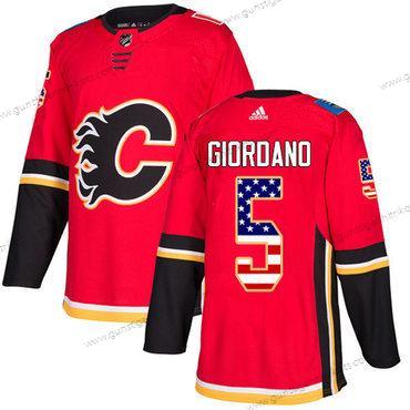 Adidas Herren Calgary Flames #5 Mark Giordano Heimtrikots Authentisch USA Flag Strickerei NHL Trikots – Rot