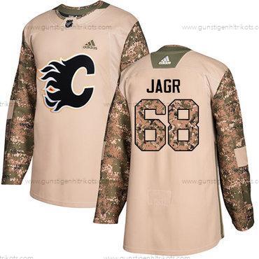 Adidas Herren Calgary Flames #68 Jaromir Jagr Authentisch 2017 Veterans Day Strickerei NHL Trikots – Tarnfarbe