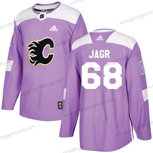 Adidas Herren Calgary Flames #68 Jaromir Jagr Authentisch Bekämpft Krebs Strickerei NHL Trikots – Lila