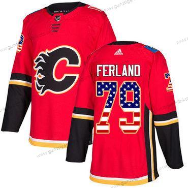 Adidas Herren Calgary Flames #79 Michael Ferland Heimtrikots Authentisch USA Flag Strickerei NHL Trikots – Rot