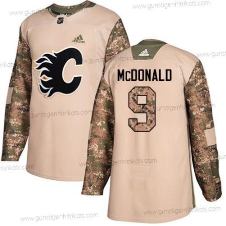 Adidas Herren Calgary Flames #9 Lanny Mcdonald Authentisch 2017 Veterans Day Strickerei NHL Trikots – Tarnfarbe