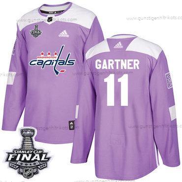 Adidas Herren Capitals #11 Mike Gartner Authentisch Bekämpft Krebs 2018 Stanley Cup Final Strickerei NHL Trikots – Lila