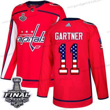 Adidas Herren Capitals #11 Mike Gartner Heimtrikots Authentisch USA Flag 2018 Stanley Cup Final Strickerei NHL Trikots – Rot