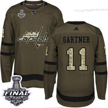 Adidas Herren Capitals #11 Mike Gartner Salute to Service 2018 Stanley Cup Final Strickerei NHL Trikots – Grün