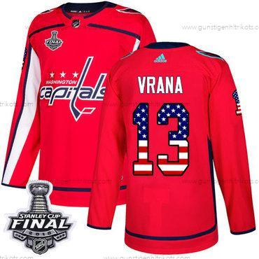 Adidas Herren Capitals #13 Jakub Vrana Heimtrikots Authentisch USA Flag 2018 Stanley Cup Final Strickerei NHL Trikots – Rot