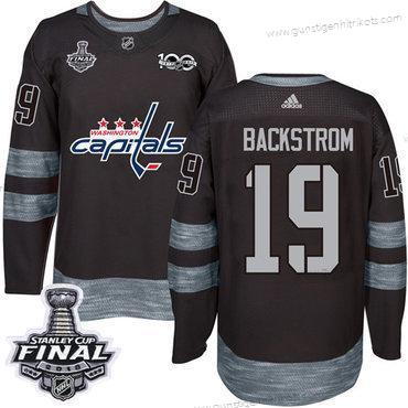 Adidas Herren Capitals #19 Nicklas Backstrom 1917-2017 100th Jahrestag 2018 Stanley Cup Final Strickerei NHL Trikots – Schwarz