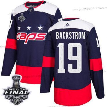 Adidas Herren Capitals #19 Nicklas Backstrom Authentisch 2018 Stadium Series Stanley Cup Final Strickerei NHL Trikots – Marineblau