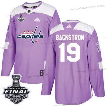 Adidas Herren Capitals #19 Nicklas Backstrom Authentisch Bekämpft Krebs 2018 Stanley Cup Final Strickerei NHL Trikots – Lila