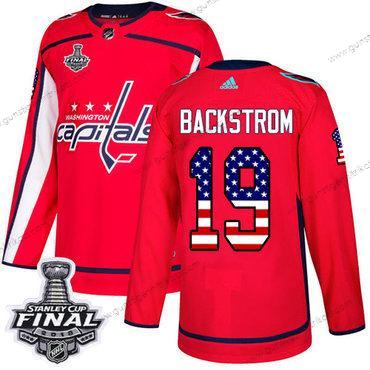 Adidas Herren Capitals #19 Nicklas Backstrom Heimtrikots Authentisch USA Flag 2018 Stanley Cup Final Strickerei NHL Trikots – Rot