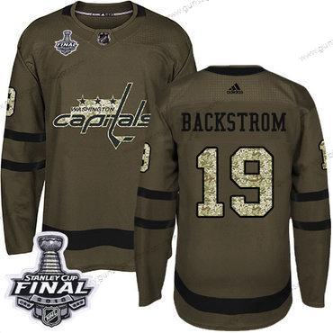 Adidas Herren Capitals #19 Nicklas Backstrom Salute to Service 2018 Stanley Cup Final Strickerei NHL Trikots – Grün