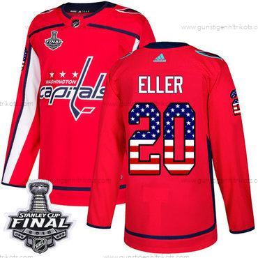 Adidas Herren Capitals #20 Lars Eller Heimtrikots Authentisch USA Flag 2018 Stanley Cup Final Strickerei NHL Trikots – Rot