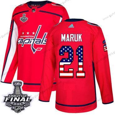 Adidas Herren Capitals #21 Dennis Maruk Heimtrikots Authentisch USA Flag 2018 Stanley Cup Final Strickerei NHL Trikots – Rot