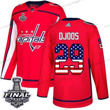 Adidas Herren Capitals #29 Christian Djoos Heimtrikots Authentisch USA Flag 2018 Stanley Cup Final Strickerei NHL Trikots – Rot