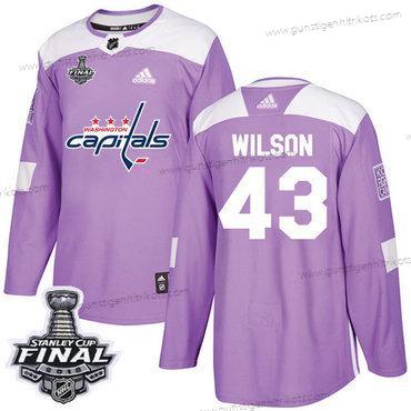 Adidas Herren Capitals #43 Tom Wilson Authentisch Bekämpft Krebs 2018 Stanley Cup Final Strickerei NHL Trikots – Lila