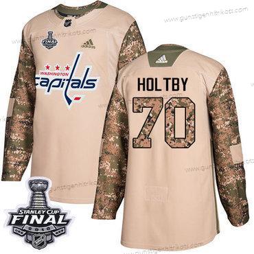 Adidas Herren Capitals #70 Braden Holtby Authentisch 2017 Veterans Day 2018 Stanley Cup Final Strickerei NHL Trikots – Tarnfarbe