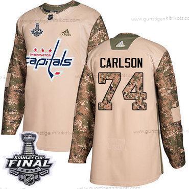 Adidas Herren Capitals #74 John Carlson Authentisch 2017 Veterans Day 2018 Stanley Cup Final Strickerei NHL Trikots – Tarnfarbe