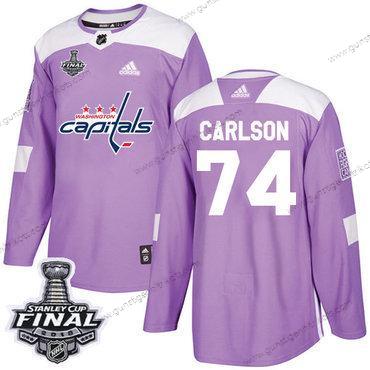 Adidas Herren Capitals #74 John Carlson Authentisch Bekämpft Krebs 2018 Stanley Cup Final Strickerei NHL Trikots – Lila