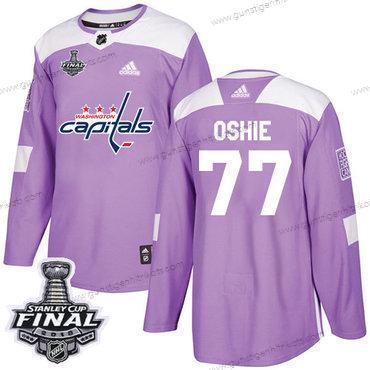 Adidas Herren Capitals #77 T. J. Oshie Authentisch Bekämpft Krebs 2018 Stanley Cup Final Strickerei NHL Trikots – Lila