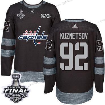 Adidas Herren Capitals #92 Evgeny Kuznetsov 1917-2017 100th Jahrestag 2018 Stanley Cup Final Strickerei NHL Trikots – Schwarz