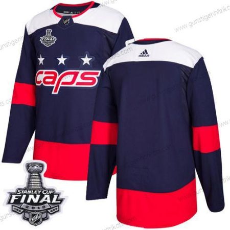 Adidas Herren Capitals Leer Authentisch 2018 Stadium Series Stanley Cup Final Strickerei NHL Trikots – Marineblau