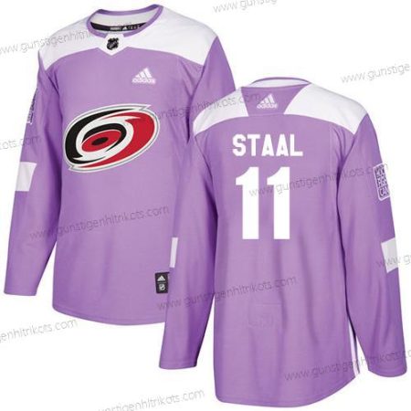 Adidas Herren Carolina Hurricanes #11 Jordan Staal Authentisch Bekämpft Krebs Strickerei NHL Trikots – Lila