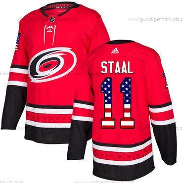 Adidas Herren Carolina Hurricanes #11 Jordan Staal Heimtrikots Authentisch USA Flag Strickerei NHL Trikots – Rot