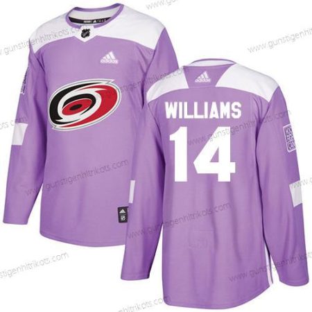 Adidas Herren Carolina Hurricanes #14 Justin Williams Authentisch Bekämpft Krebs Strickerei NHL Trikots – Lila