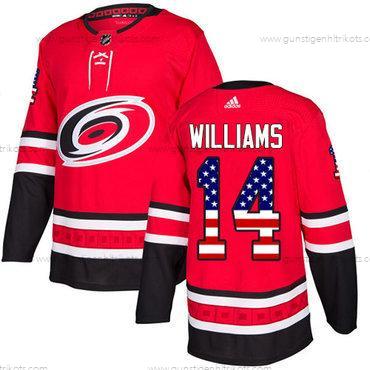 Adidas Herren Carolina Hurricanes #14 Justin Williams Heimtrikots Authentisch USA Flag Strickerei NHL Trikots – Rot