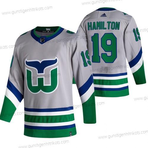 Adidas Herren Carolina Hurricanes #19 Dougie Hamilton 2020-21 Rückseite Retro ersatzweise NHL Trikots – Grau