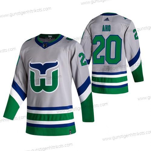 Adidas Herren Carolina Hurricanes #20 Sebastian Aho 2020-21 Rückseite Retro ersatzweise NHL Trikots – Grau