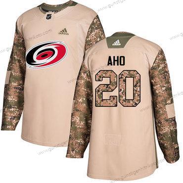 Adidas Herren Carolina Hurricanes #20 Sebastian Aho Authentisch 2017 Veterans Day Strickerei NHL Trikots – Tarnfarbe