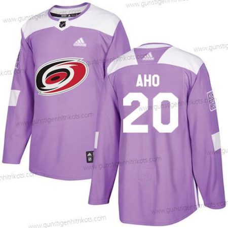 Adidas Herren Carolina Hurricanes #20 Sebastian Aho Authentisch Bekämpft Krebs Strickerei NHL Trikots – Lila