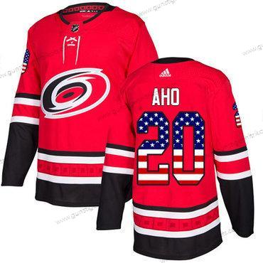 Adidas Herren Carolina Hurricanes #20 Sebastian Aho Heimtrikots Authentisch USA Flag Strickerei NHL Trikots – Rot