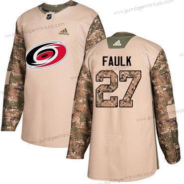 Adidas Herren Carolina Hurricanes #27 Justin Faulk Authentisch 2017 Veterans Day Strickerei NHL Trikots – Tarnfarbe