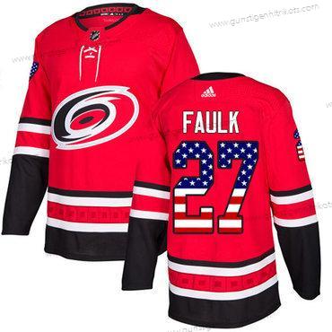 Adidas Herren Carolina Hurricanes #27 Justin Faulk Heimtrikots Authentisch USA Flag Strickerei NHL Trikots – Rot