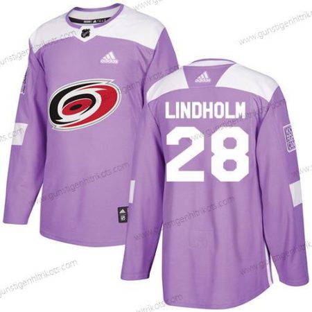 Adidas Herren Carolina Hurricanes #28 Elias Lindholm Authentisch Bekämpft Krebs Strickerei NHL Trikots – Lila