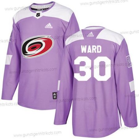 Adidas Herren Carolina Hurricanes #30 Cam Ward Authentisch Bekämpft Krebs Strickerei NHL Trikots – Lila