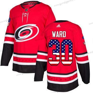 Adidas Herren Carolina Hurricanes #30 Cam Ward Heimtrikots Authentisch USA Flag Strickerei NHL Trikots – Rot